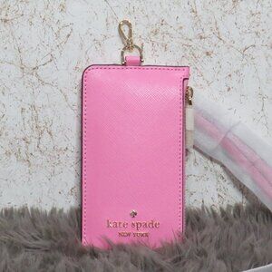 Kate Spade Madison Leather Card Case Lanyard (Surf Pink)